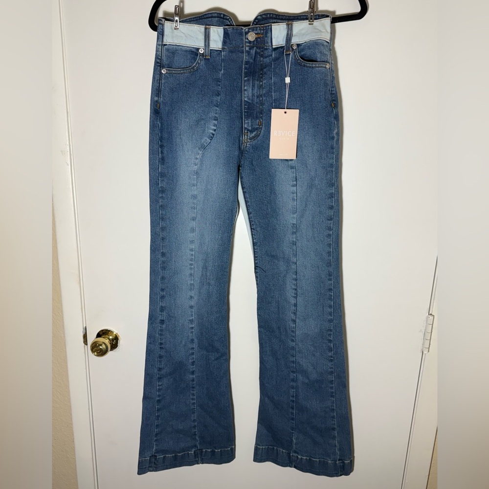 NWT REVICE Blue Flare & Wide Leg Jeans with Heart Design on Back